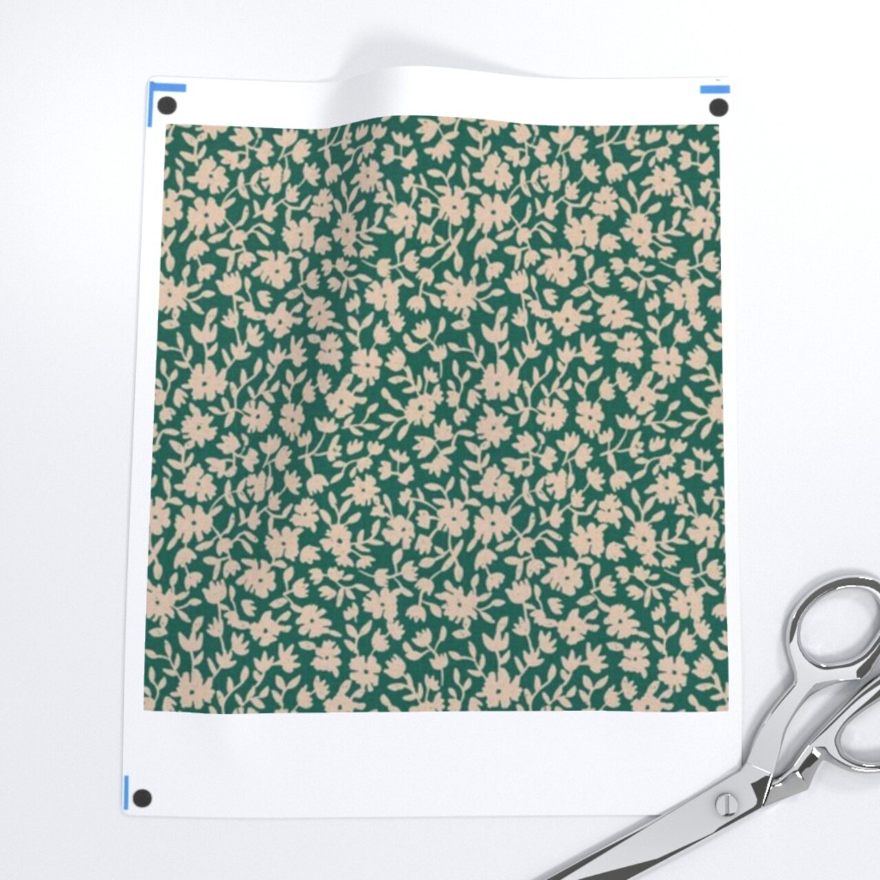 Green Botanical Beige Flowers Boho Block Print Faux Texture Country Farmhouse Custom Printed Fabric by Spoonflower Various Fabrics by the Yard or Fat Quarter
